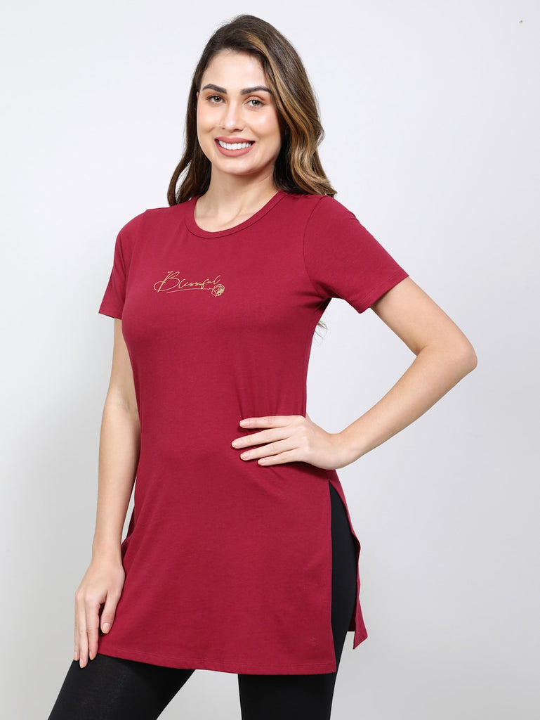 Red Plum JOCKEY Women's Relaxed Fit Long length T-Shirt