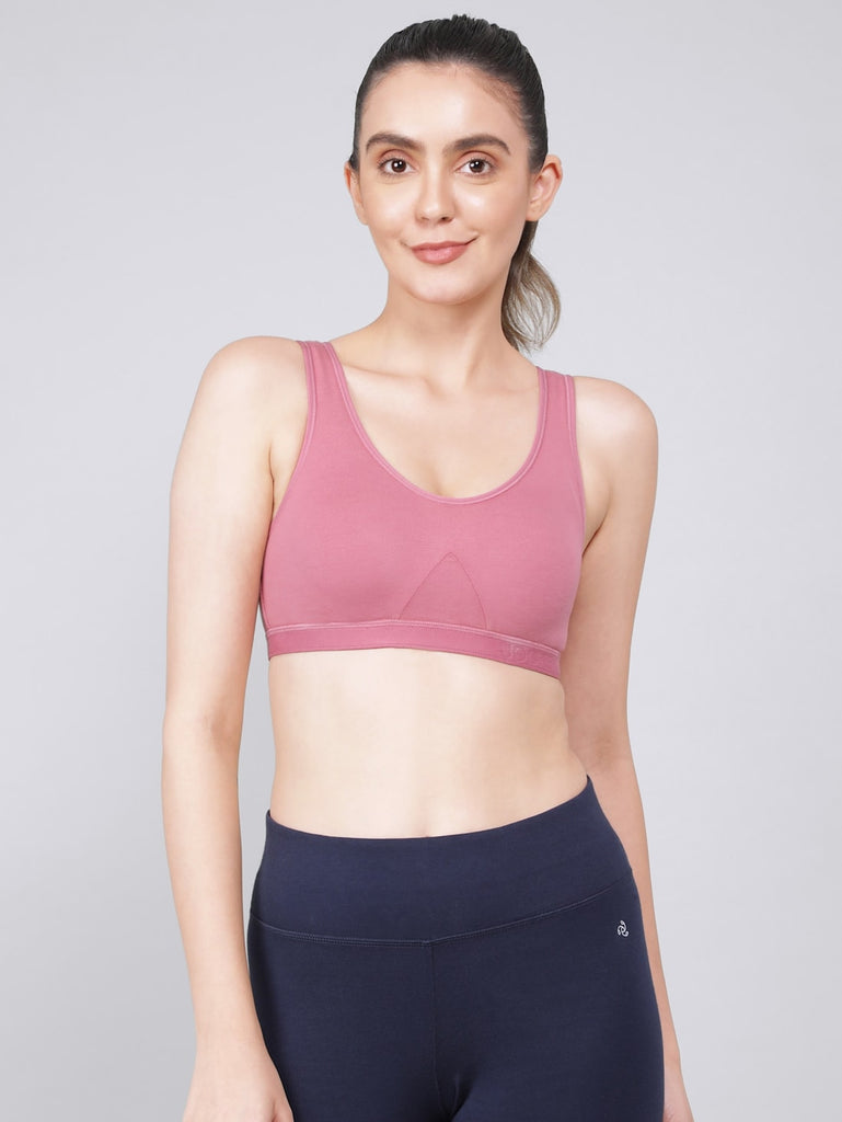 Rose Wine JOCKEY Women's Wirefree Non Padded Slip-On Active Bra.