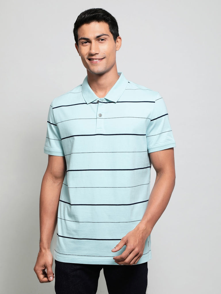 Sea Angel - Navy JOCKEY Men's Cotton Rich Striped Half Sleeve Polo T-Shirt