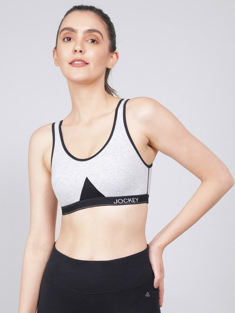 Steel Grey Melange JOCKEY Women's Wirefree Non Padded Slip-On Active Bra.