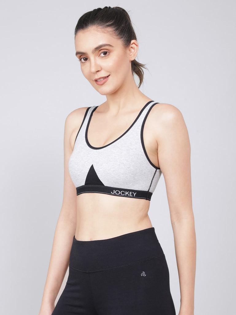 Women's Wirefree Padded Super Combed Cotton Elastane Stretch Full Coverage  Racer Back Styling Active Bra with Stay Fresh and Moisture Move Treatment 
