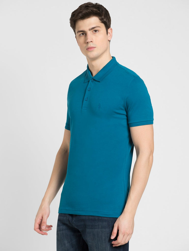 Teal Blue JOCKEY Men's Solid Half Sleeve Polo T-Shirt