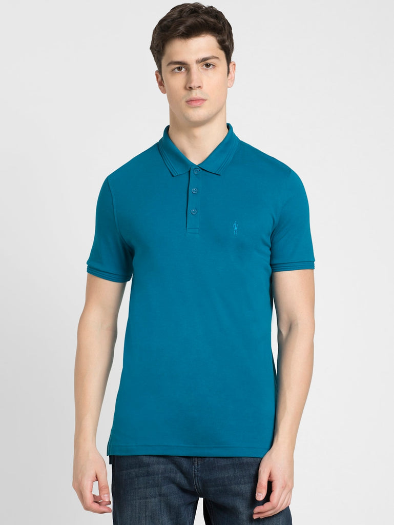 Teal Blue JOCKEY Men's Solid Half Sleeve Polo T-Shirt