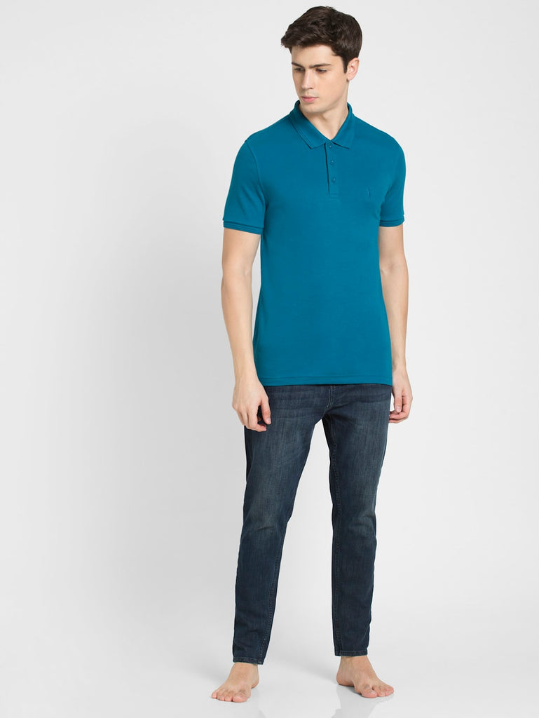 Teal Blue JOCKEY Men's Solid Half Sleeve Polo T-Shirt