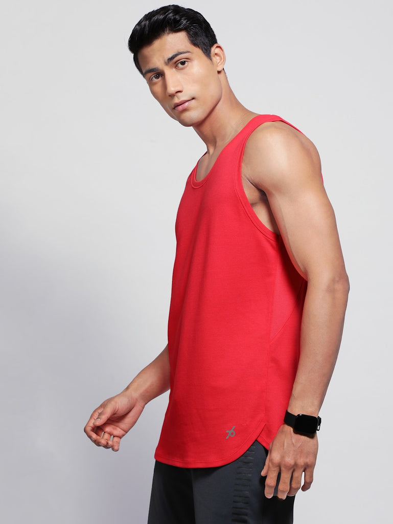 Team red JOCKEY Men's Solid Low Neck Tank Top