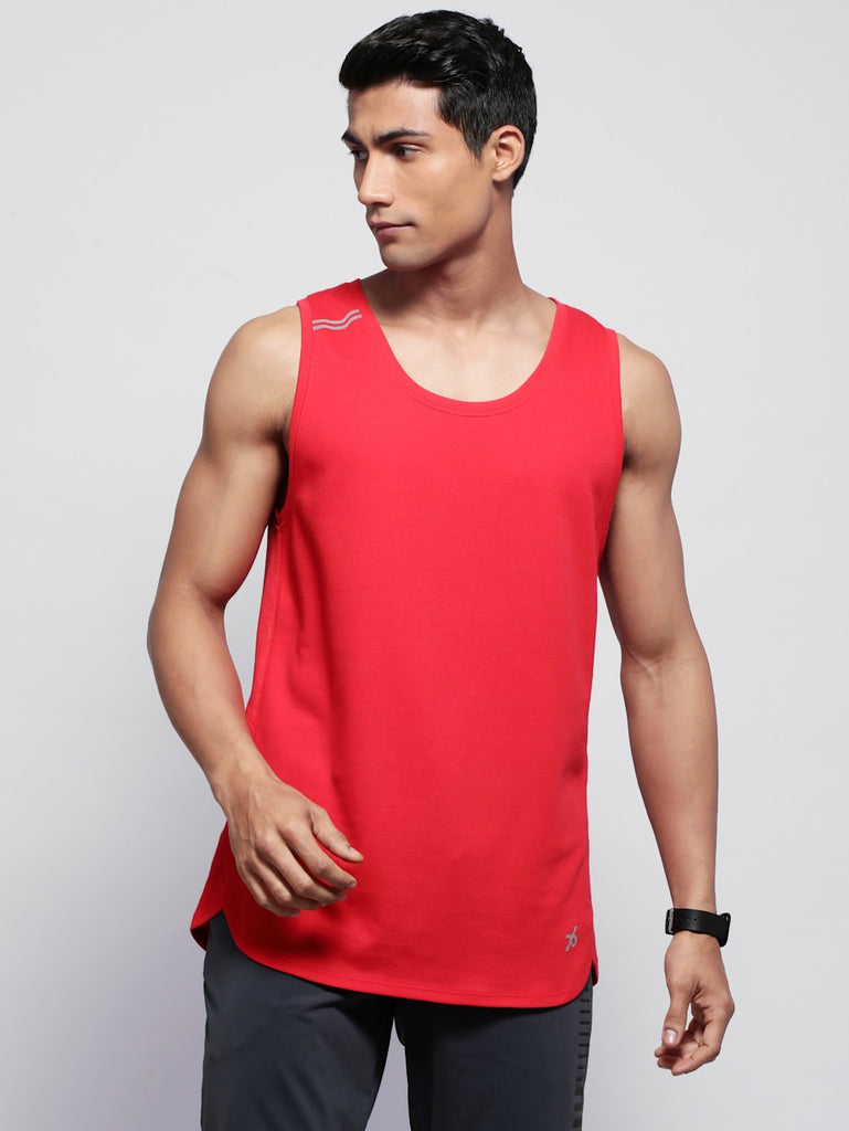 Team red JOCKEY Men's Solid Low Neck Tank Top