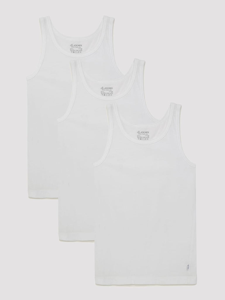 White Jockey Cotton Round Neck Sleeveless Vest for Boys