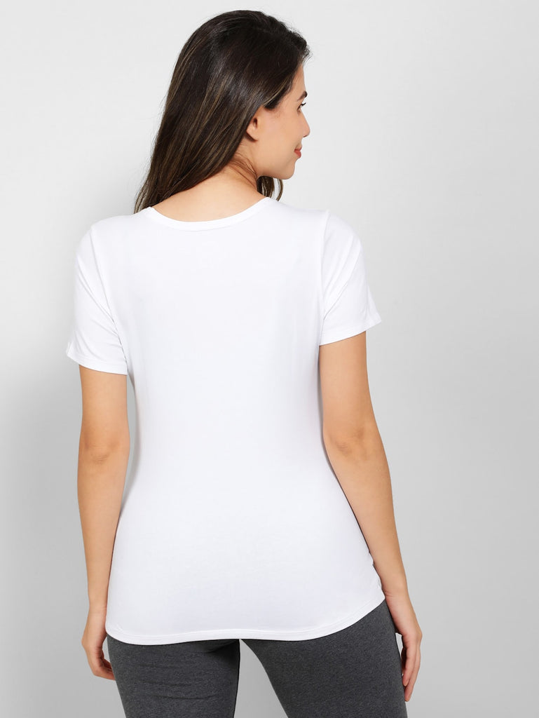 White JOCKEY Women's Regular Fit Round Neck Half Sleeve T-Shirt