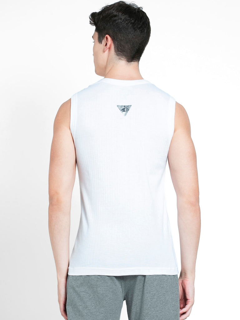 White JOCKEY Men's Solid Round Neck Muscle Vest.