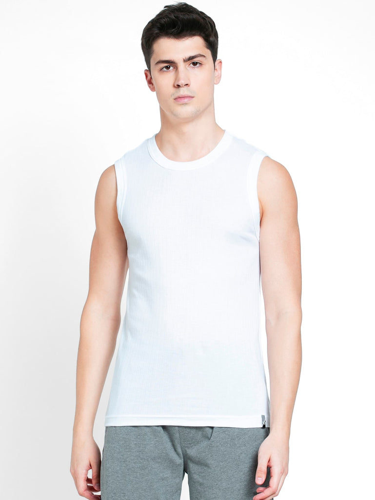 White JOCKEY Men's Solid Round Neck Muscle Vest.