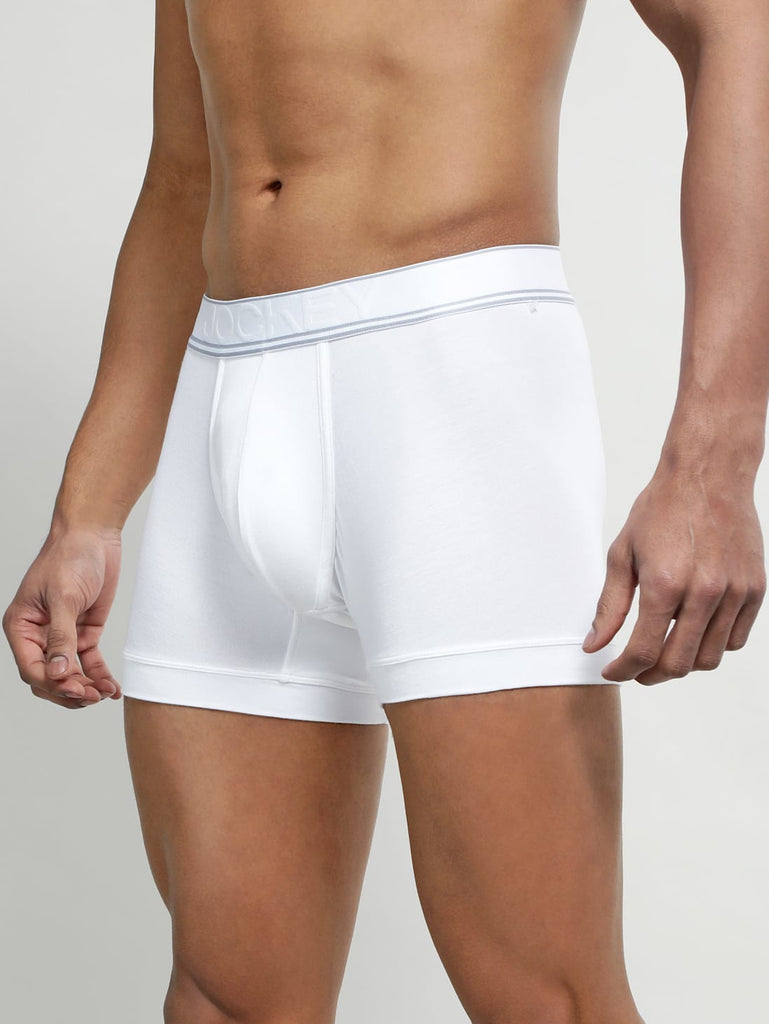 White Jockey Elastane Stretch Solid Trunk Underwear For Men