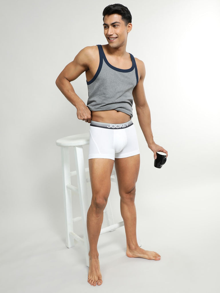 White Jockey Elastane Stretch Solid Trunk Underwear For Men