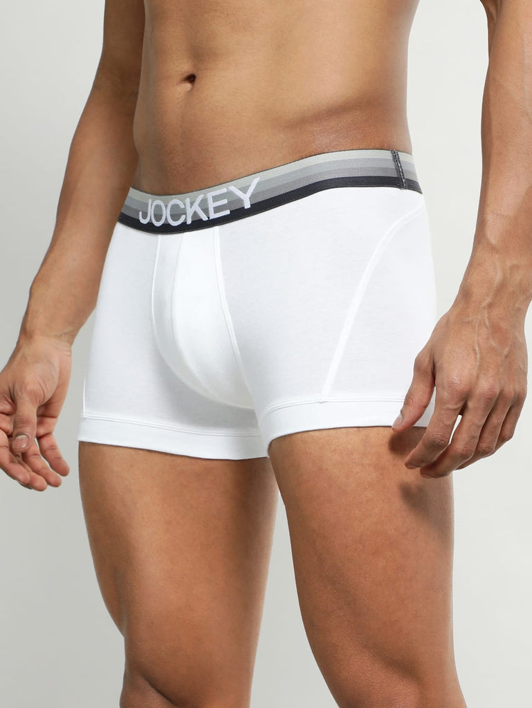 White Jockey Elastane Stretch Solid Trunk Underwear For Men