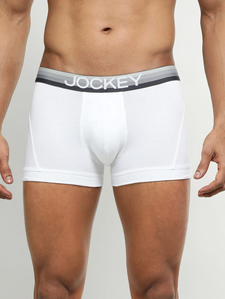 White Jockey Elastane Stretch Solid Trunk Underwear For Men