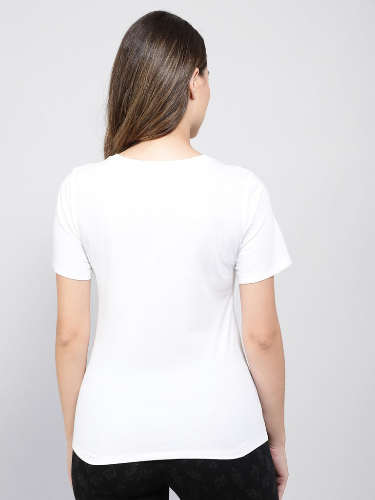 White JOCKEY Women's V-Neck Half Sleeve T-Shirt