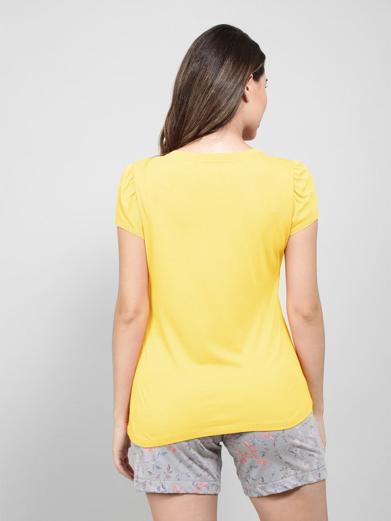 Yolk Yellow JOCKEY Women's Solid V Neck Half Sleeve T-Shirt