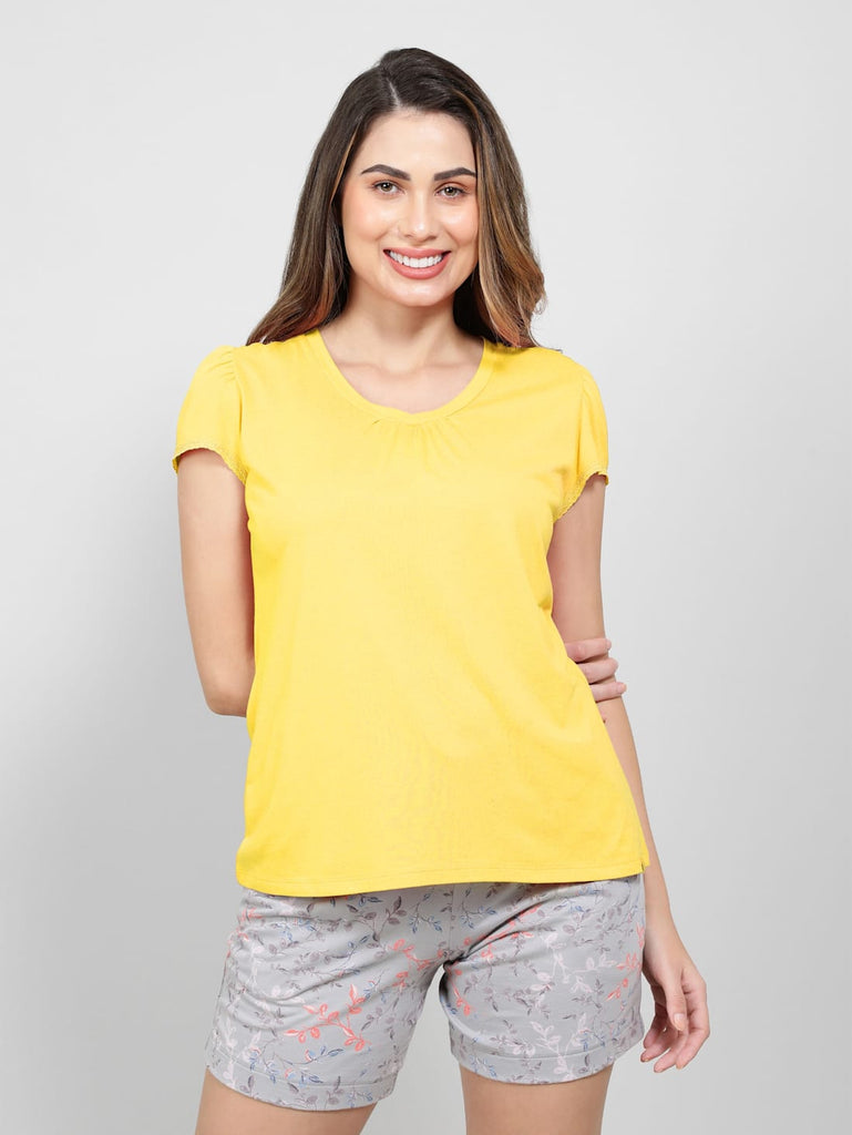 Yolk Yellow JOCKEY Women's Solid V Neck Half Sleeve T-Shirt