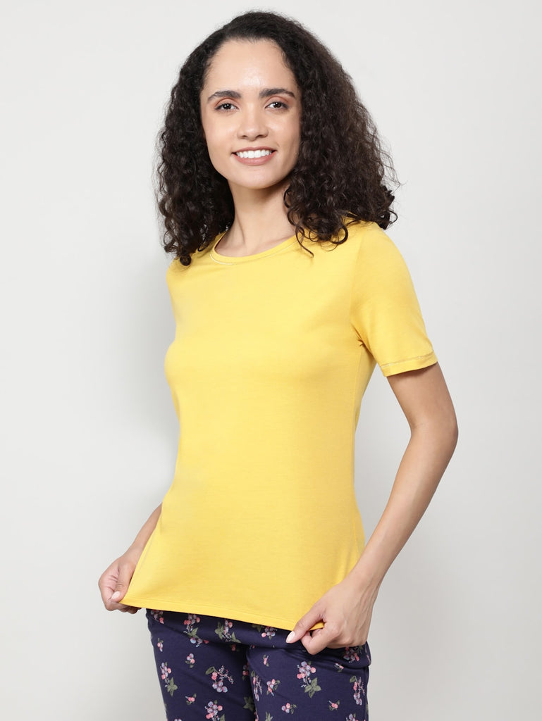 Yolk Yellow JOCKEY Women's Round neck Half Sleeve T-Shirt.