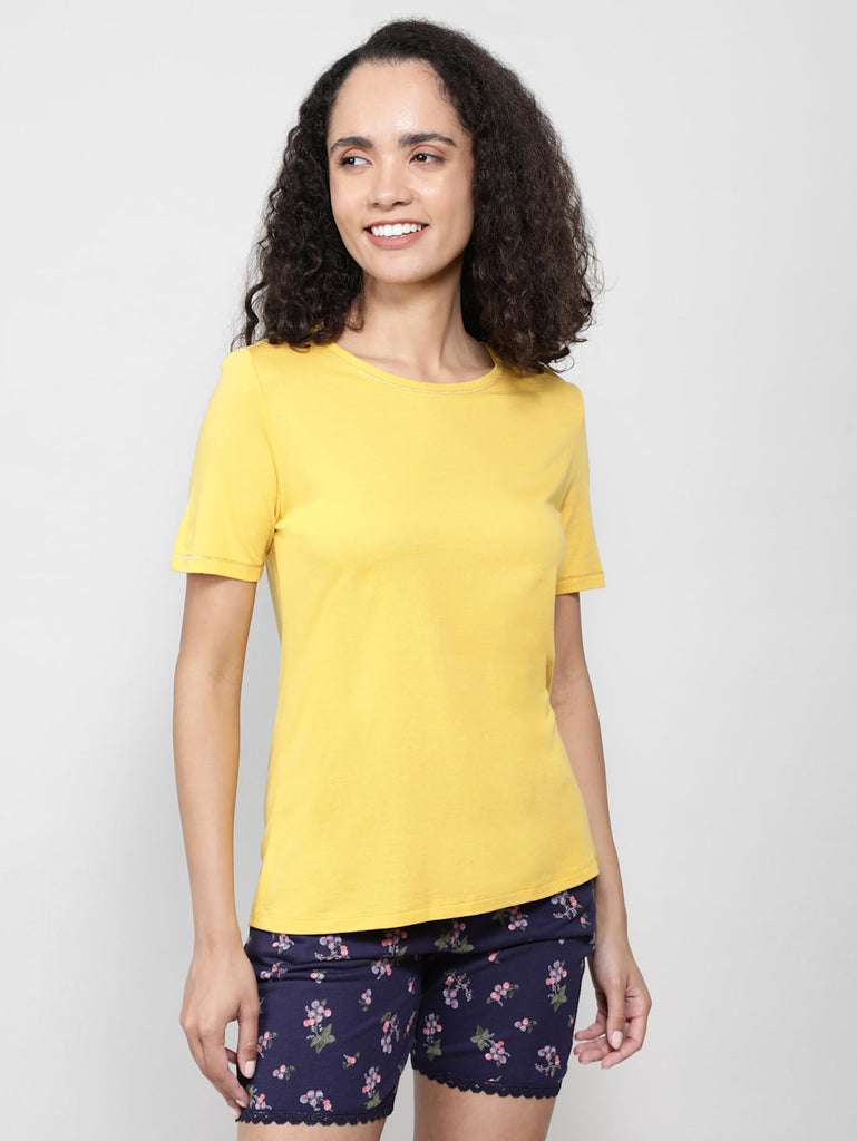 Yolk Yellow JOCKEY Women's Round neck Half Sleeve T-Shirt.