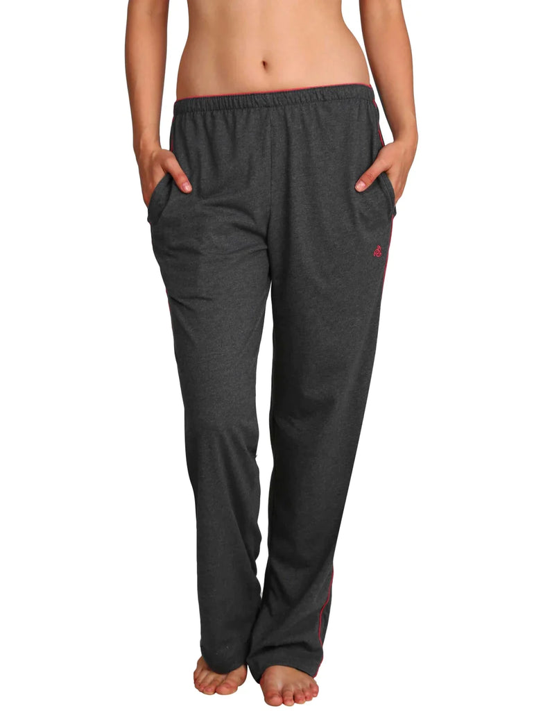 Charcoal Melange Super Combed Cotton Relaxed Fit JOCKEY Women's Trackpants