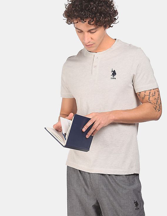 Lt Grey USPA MEN HENLEY NECK T-SHIRT