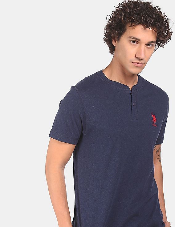 Navy USPA MEN HENLEY NECK T-SHIRT