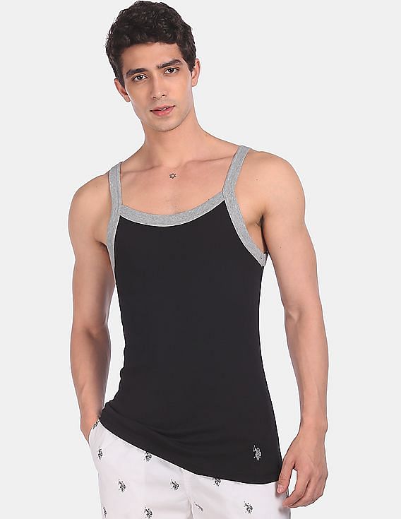 Black USPA INNERWEAR MENS SLEEVLESS VEST 1636