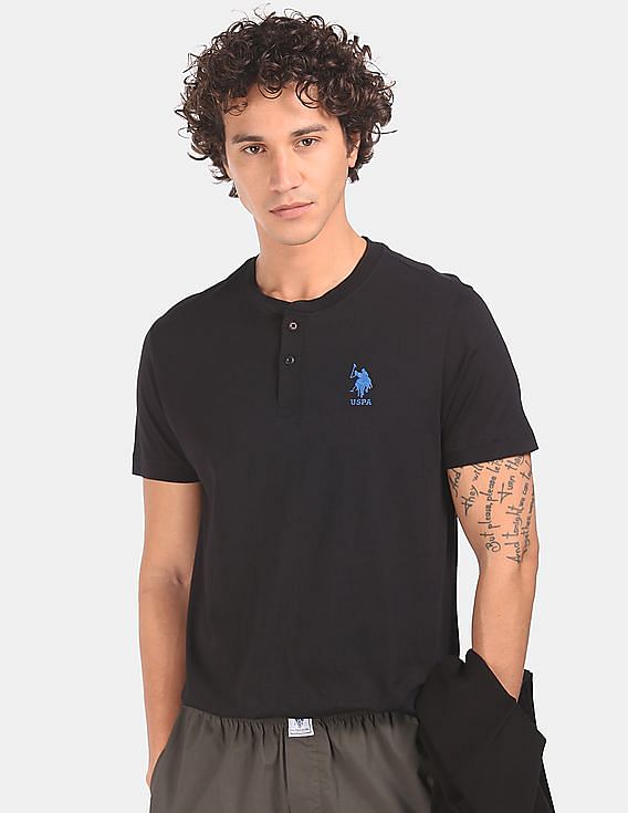 Black USPA MEN HENLEY NECK T-SHIRT