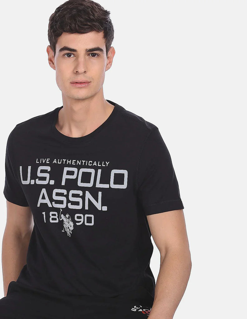 BLACK USPA MEN HALF SLEEVE T-SHIRT