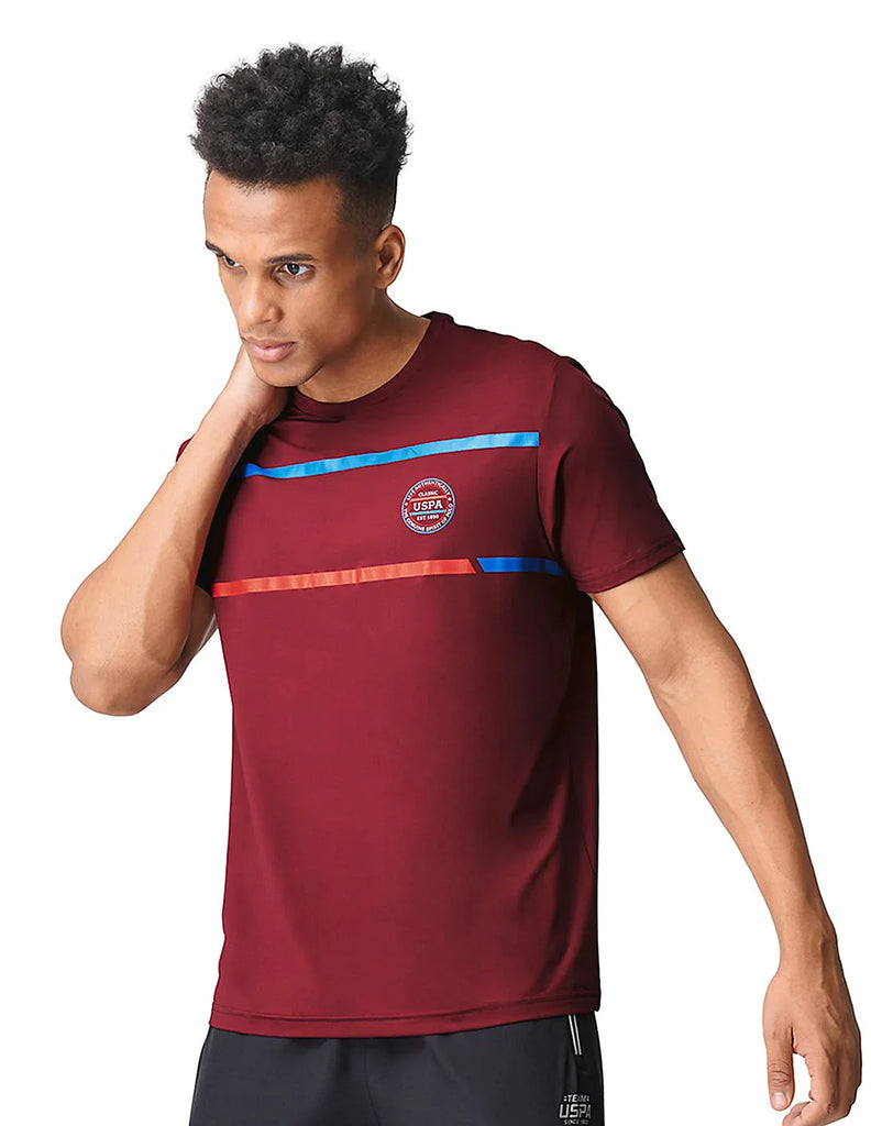 MAROON USPA MEN HALF SLEEVES PRINTED T-SHIRT