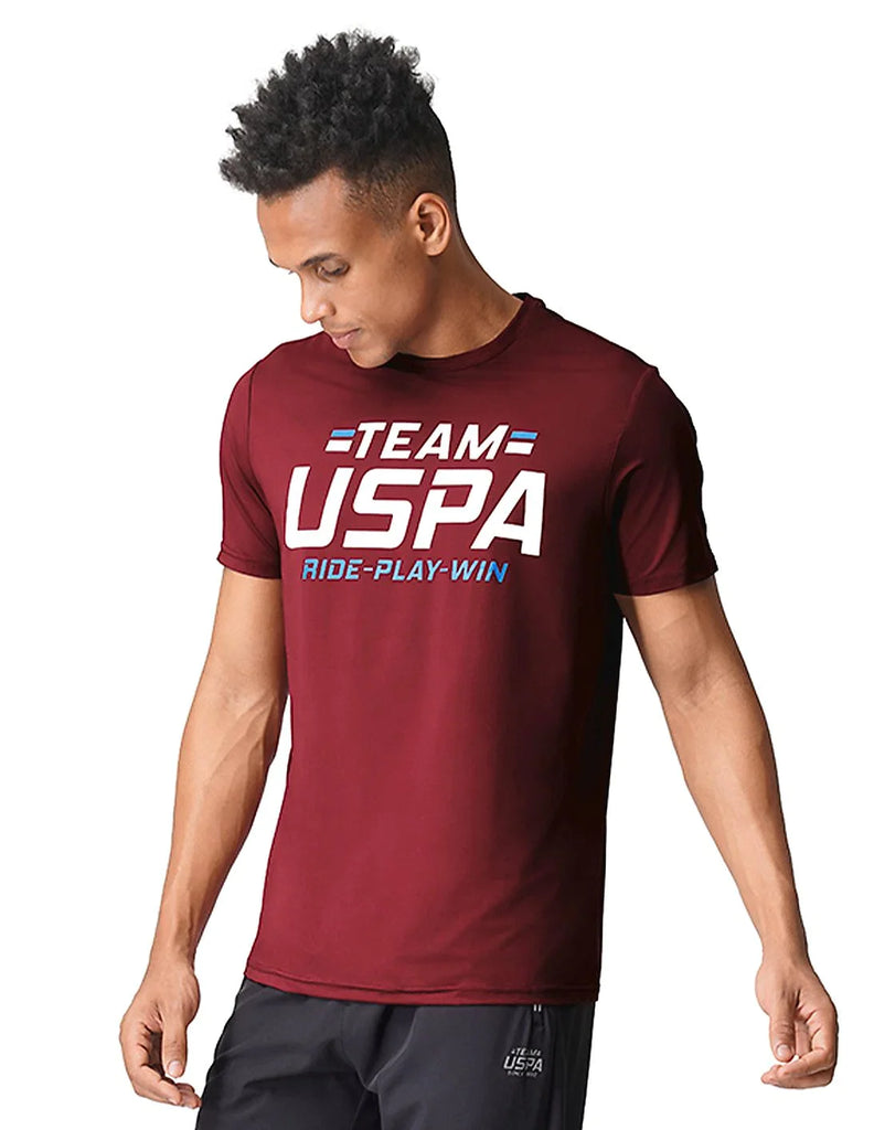 MAROON USPA MEN HALF SLEEVES PRINTED T-SHIRT