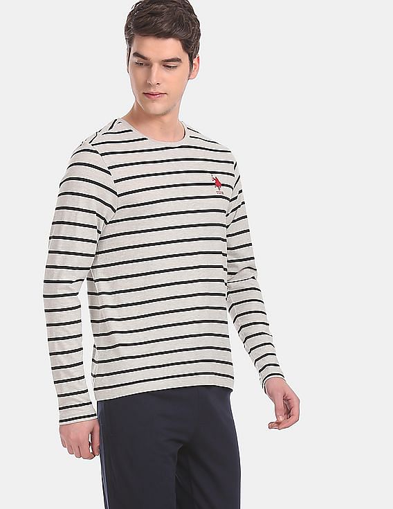 Grey USPA MEN FULL SLEEVES STRIPED T-SHIRT