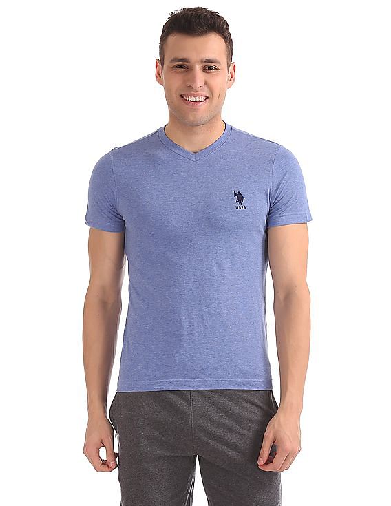 Blue USPA MEN HALF SLEEVES V NECK T-SHIRT