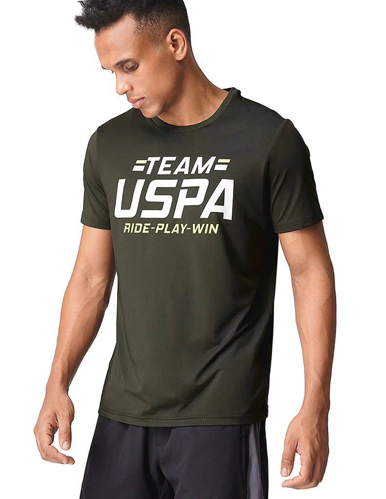 OLIVE USPA MEN HALF SLEEVES PRINTED T-SHIRT