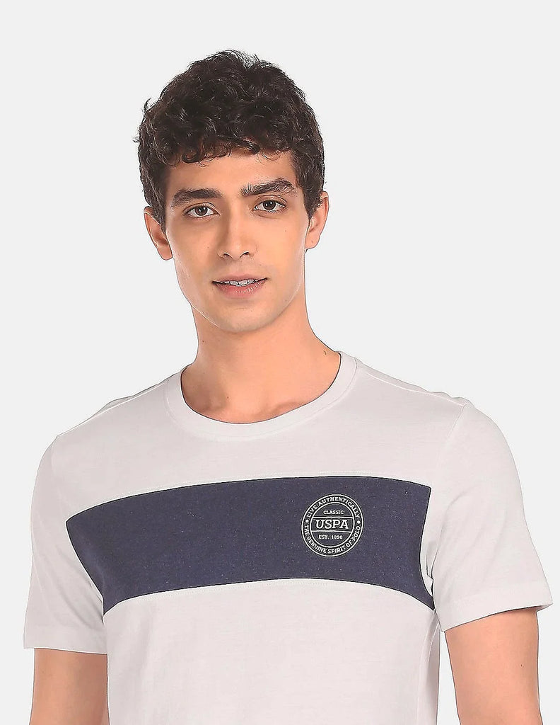 WHITE USPA MEN HALF SLEEVES T-SHIRT