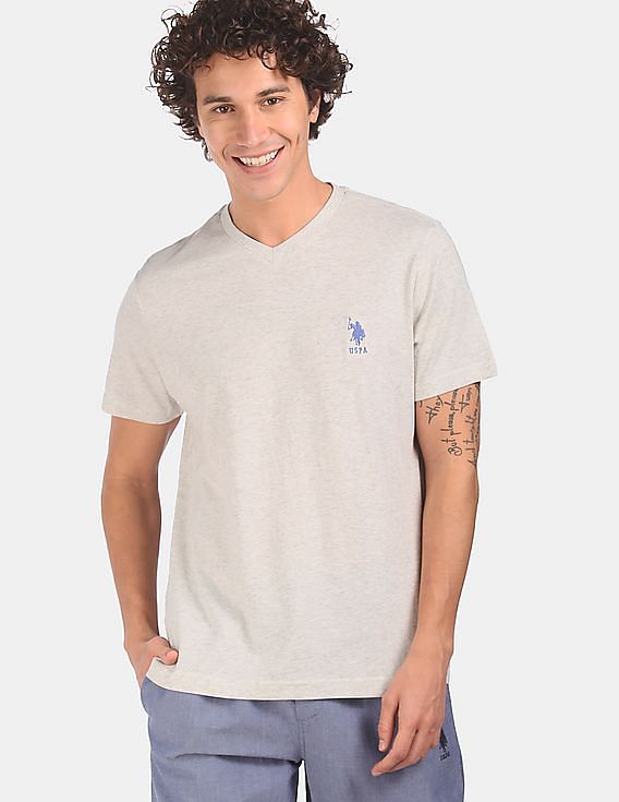 Off White USPA MEN HALF SLEEVES V NECK T-SHIRT