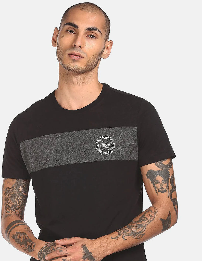 BLACK USPA MEN HALF SLEEVES T-SHIRT