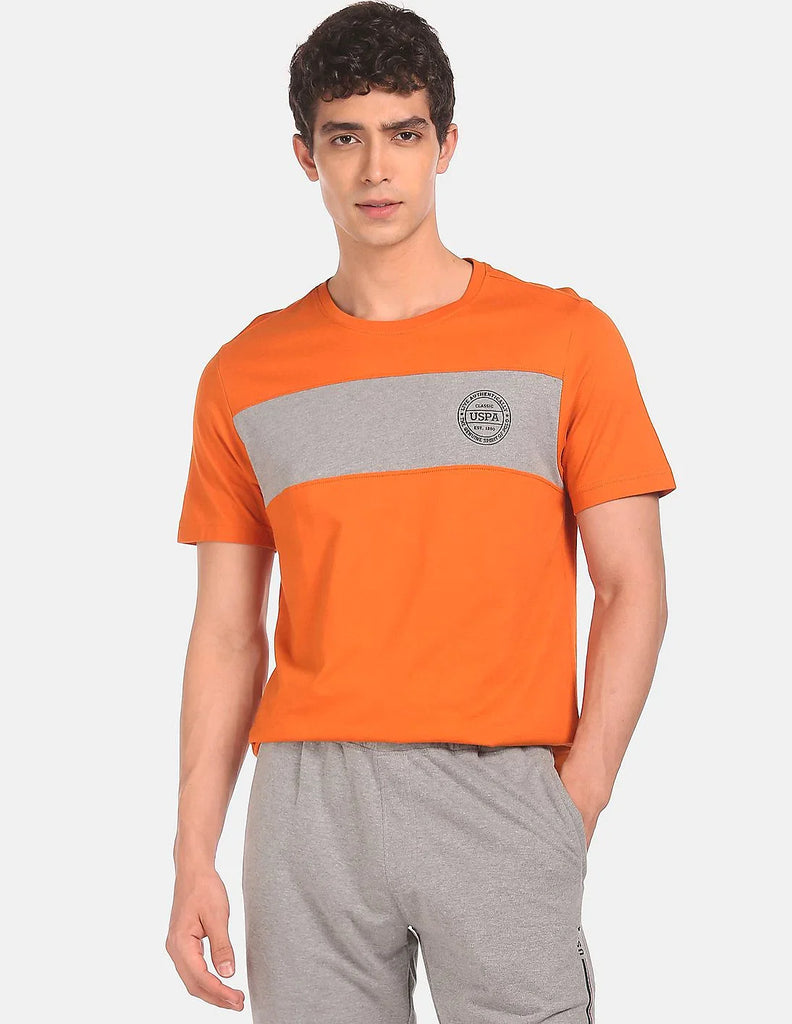 ORANGE USPA MEN HALF SLEEVES T-SHIRT