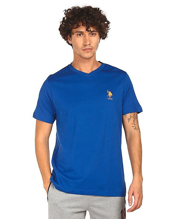 Royal Blue USPA MEN HALF SLEEVES V NECK T-SHIRT