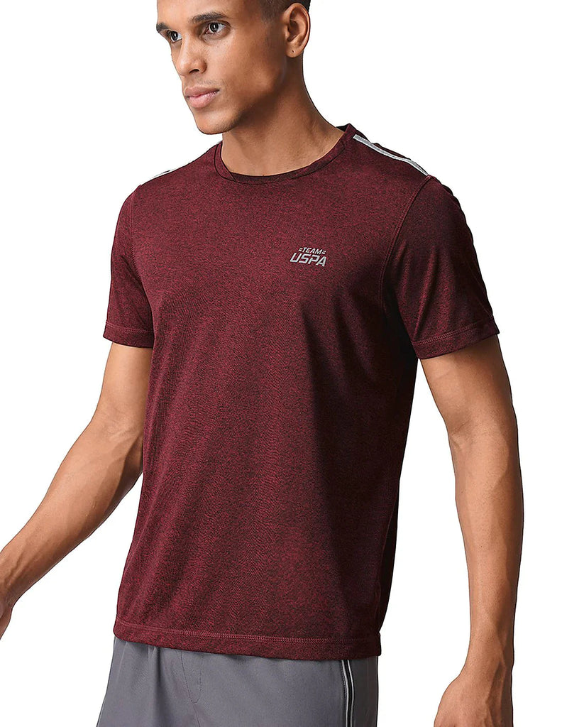 MAROON USPA MEN HALF SLEEVES SOLID T-SHIRT