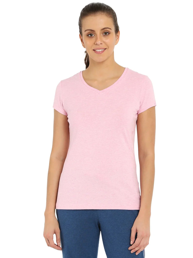 Pink Lady Melange JOCKEY Women's Regular Fit Solid V Neck Half Sleeve T-Shirt