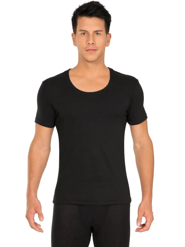 Black JOCKEY Men's Microfiber Half Sleeve Thermal Undershirt