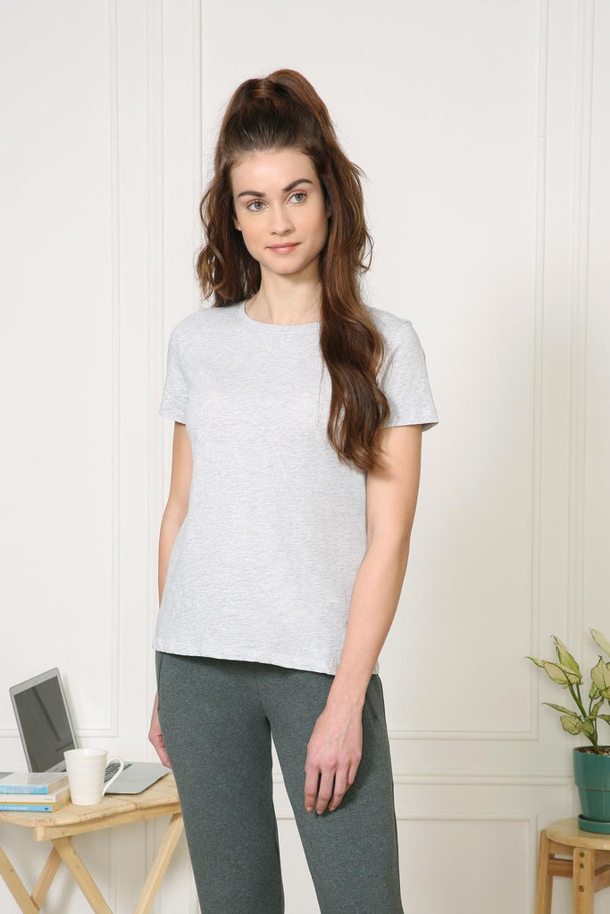 LT GREY MELANGE VanHeusen Women ROUND NECK TEE