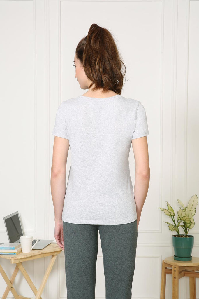 LT GREY MELANGE VanHeusen Women ROUND NECK TEE