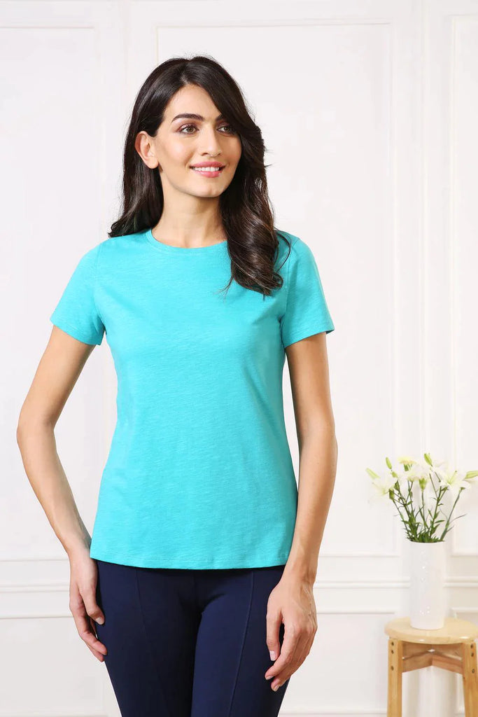 PEACOCK BLUE VanHeusen Women ROUND NECK TEE