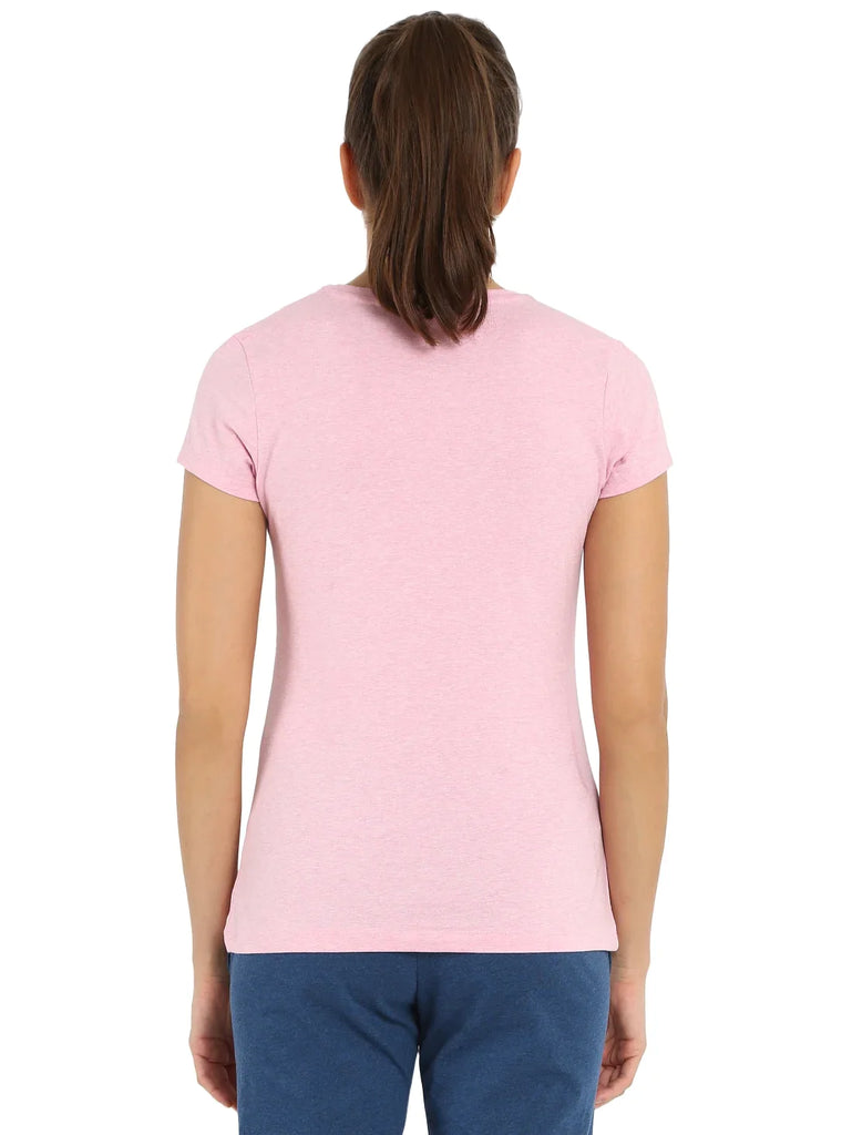 Pink Lady Melange JOCKEY Women's Regular Fit Solid V Neck Half Sleeve T-Shirt