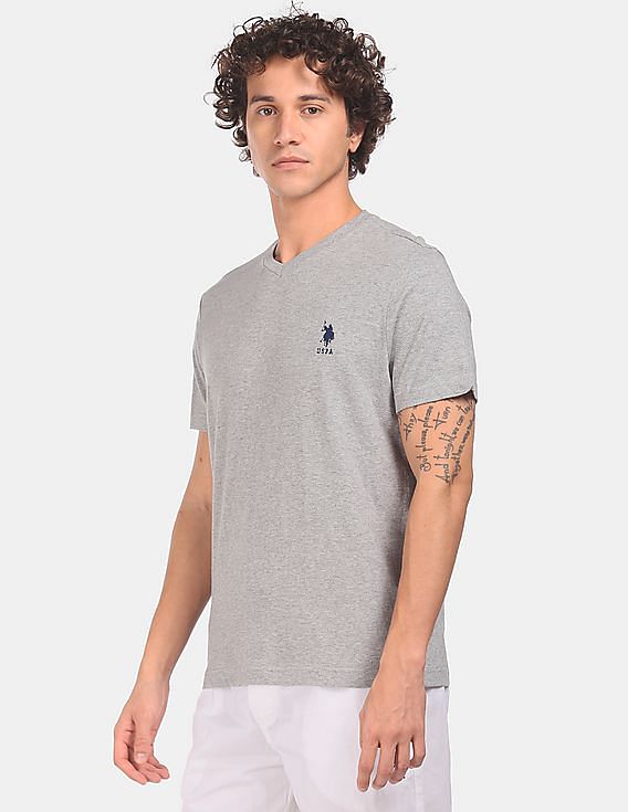 Grey USPA MEN HALF SLEEVES V NECK T-SHIRT