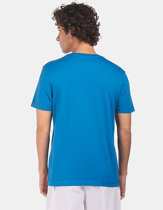 Blue USPA MEN HENLEY NECK T-SHIRT