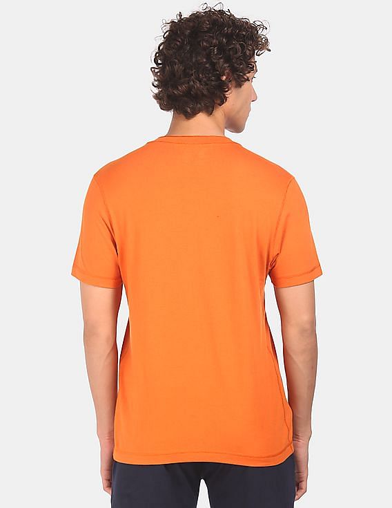 Orange USPA MEN HENLEY NECK T-SHIRT