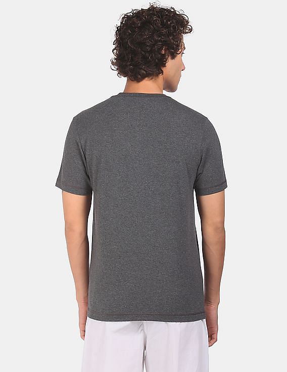 Grey USPA MEN HENLEY NECK T-SHIRT